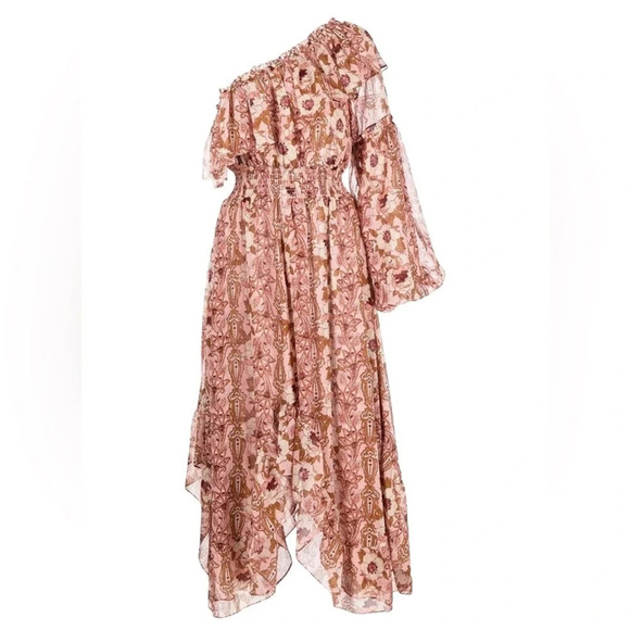 MISA Vola Floral One Shoulder Midi Dress San Lorenzo Flora Pink Size XS NWT - Picture 5 of 15